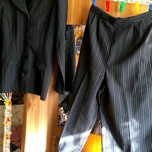 Pin-striped jacket and pants set.